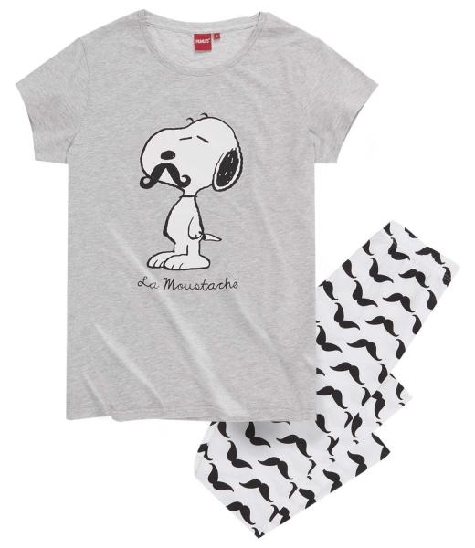 Schlafanzug Die Peanuts Snoopy weiß grau lang